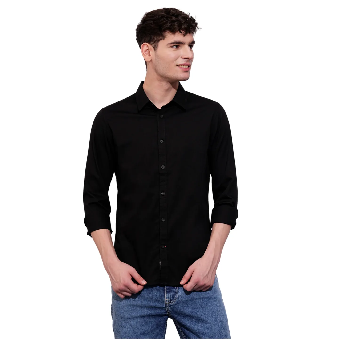 Black Slim Straight Fit Regular Collar Long Sleeves Men's Shirt by Being Human Clothing