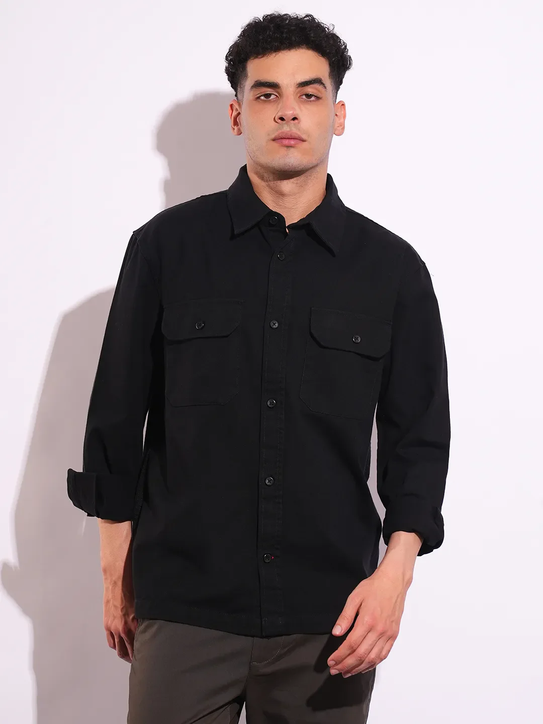 Black Moderno Fit Regular Collar Long Sleeves Men's Shirt by Being Human Clothing