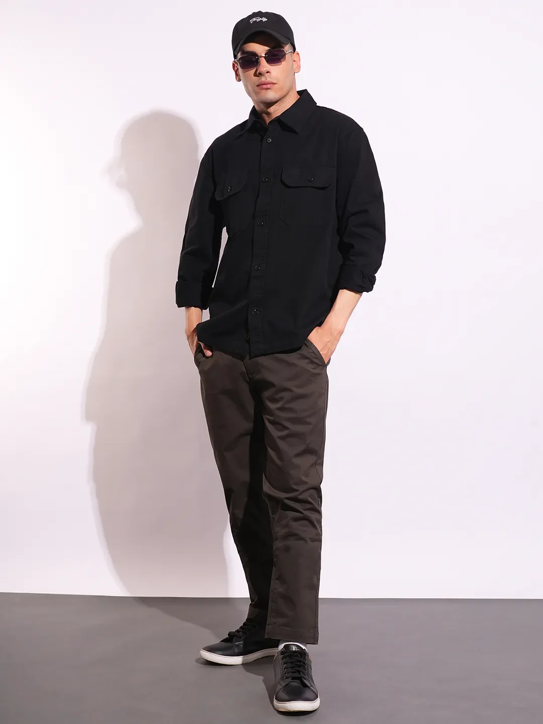 Black Moderno Fit Regular Collar Long Sleeves Men's Shirt by Being Human Clothing - Image 4