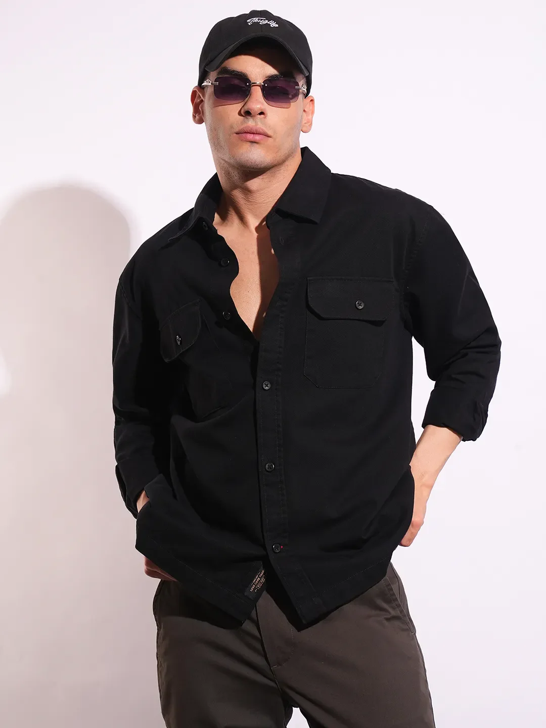 Black Moderno Fit Regular Collar Long Sleeves Men's Shirt by Being Human Clothing - Image 6