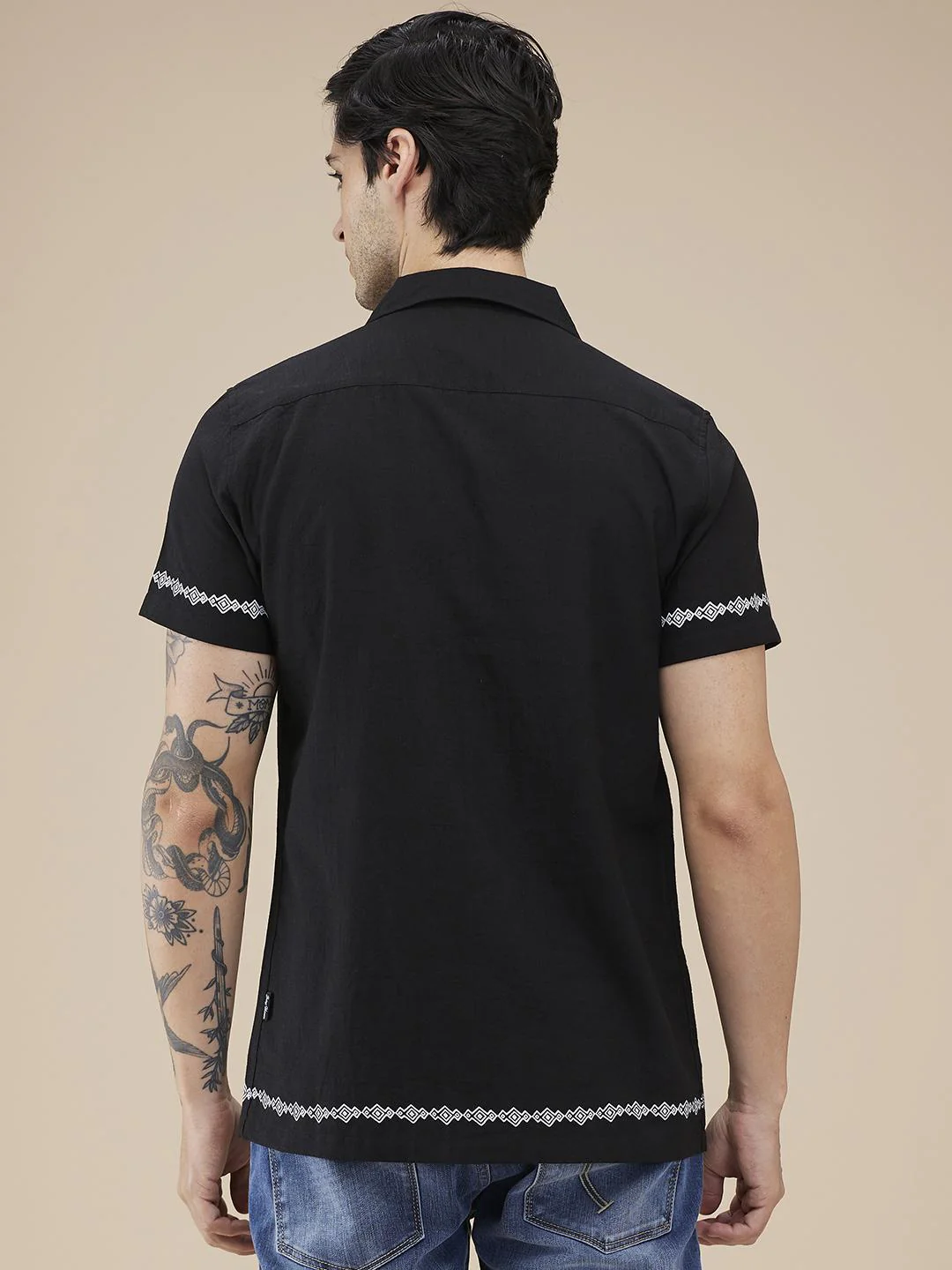 Black Regular Fit Regular Collar Men's Shirt by Being Human Clothing - Image 3