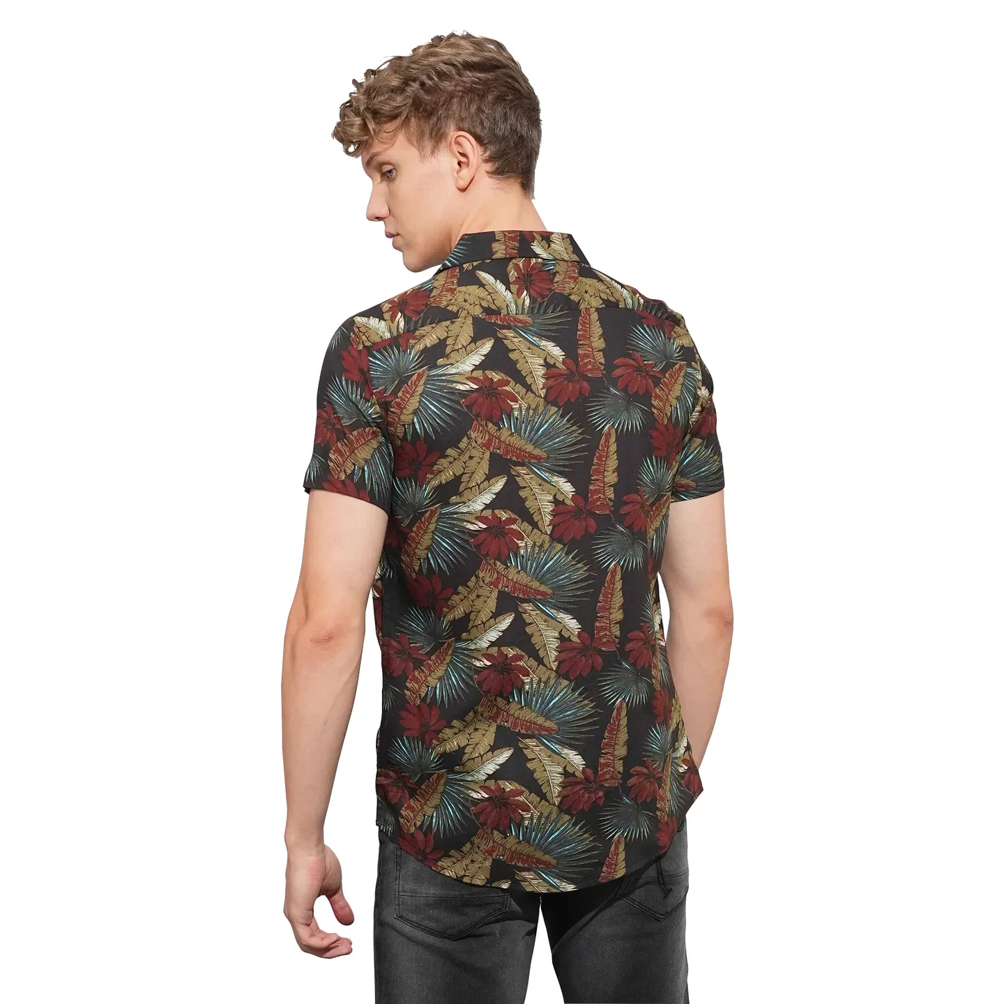 Black Slim Straight Fit Regular Collar Short Sleeves Men's Shirt by Being Human Clothing - Image 3