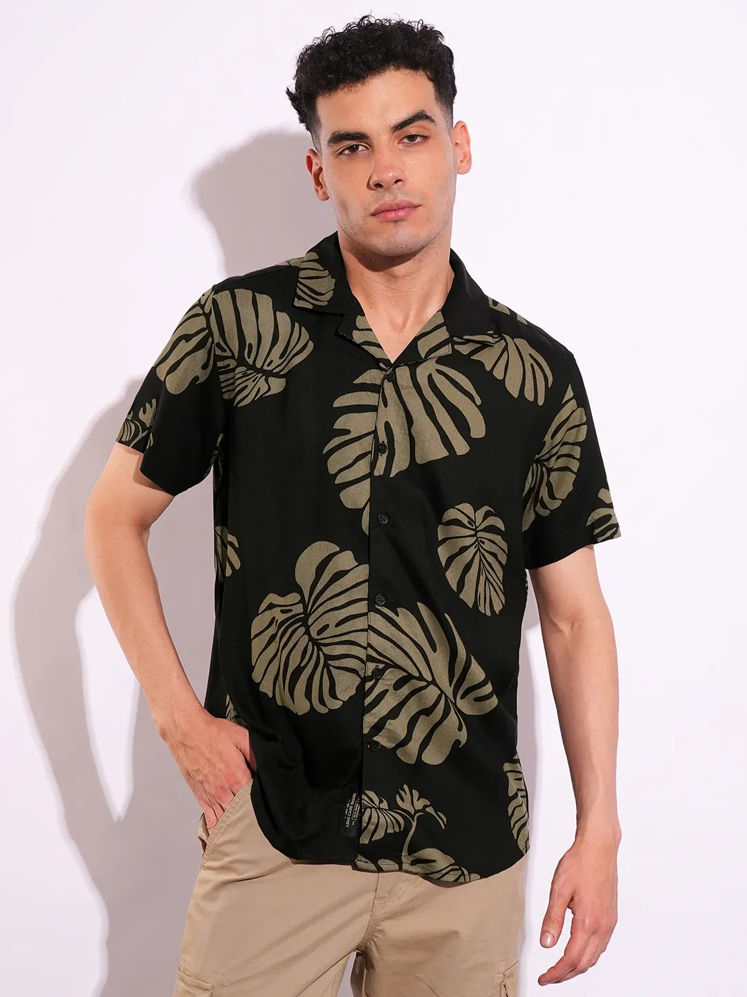 Black Regular Fit Regular Collar Short Sleeves Men's Shirt by Being Human Clothing