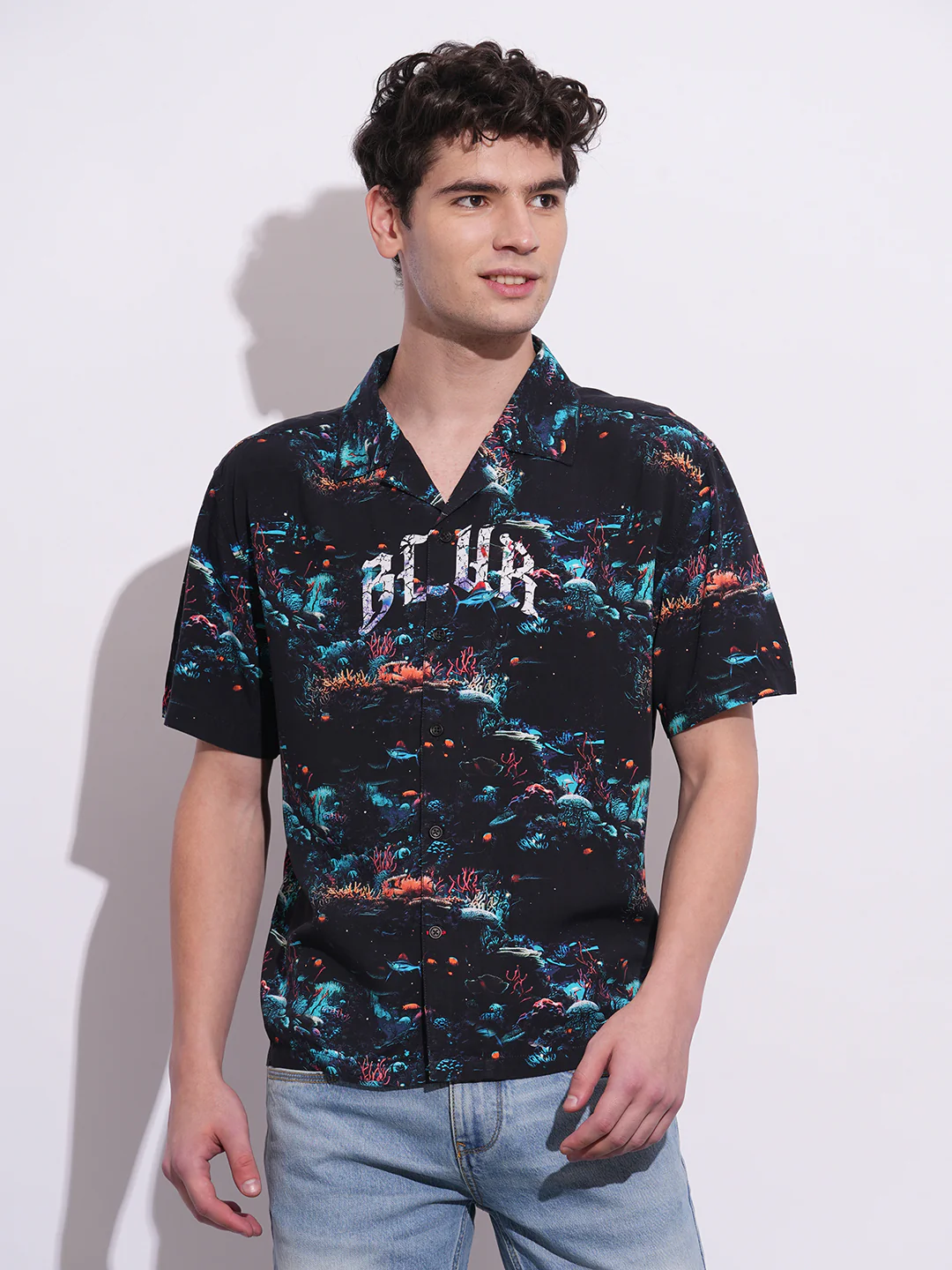 Black Easy Fit Regular Collar Men's Shirt by Being Human Clothing