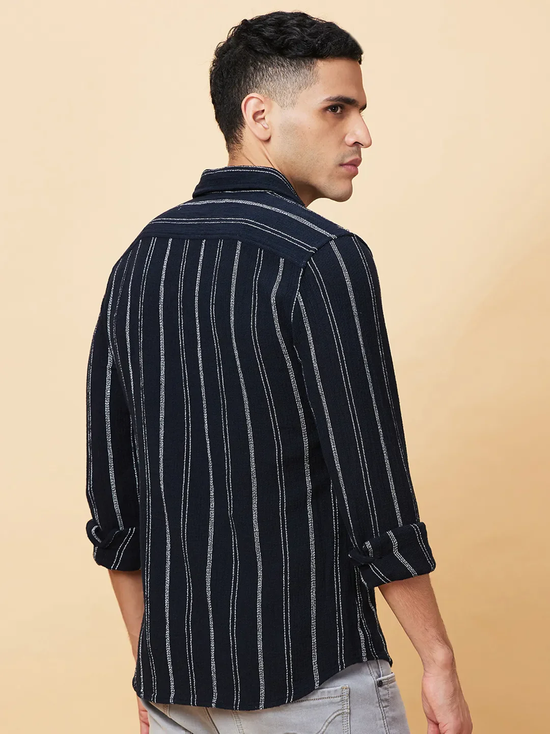 Black Slim Fit Regular Collar Men's Shirt by Being Human Clothing - Image 3