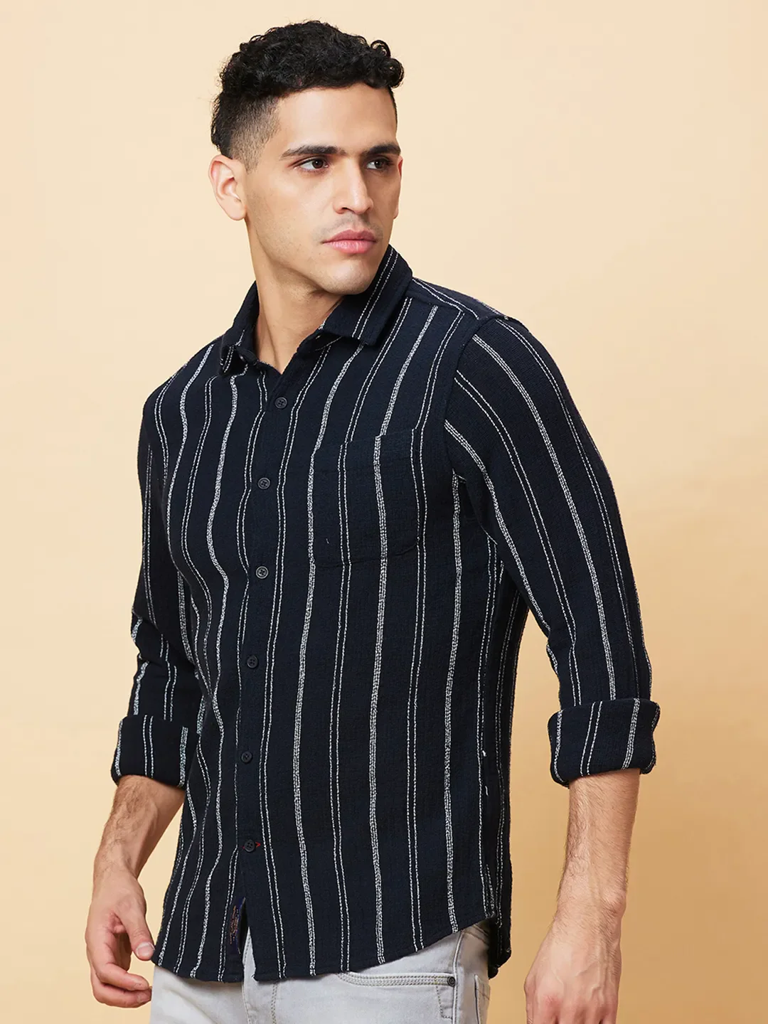 Black Slim Fit Regular Collar Men's Shirt by Being Human Clothing - Image 4
