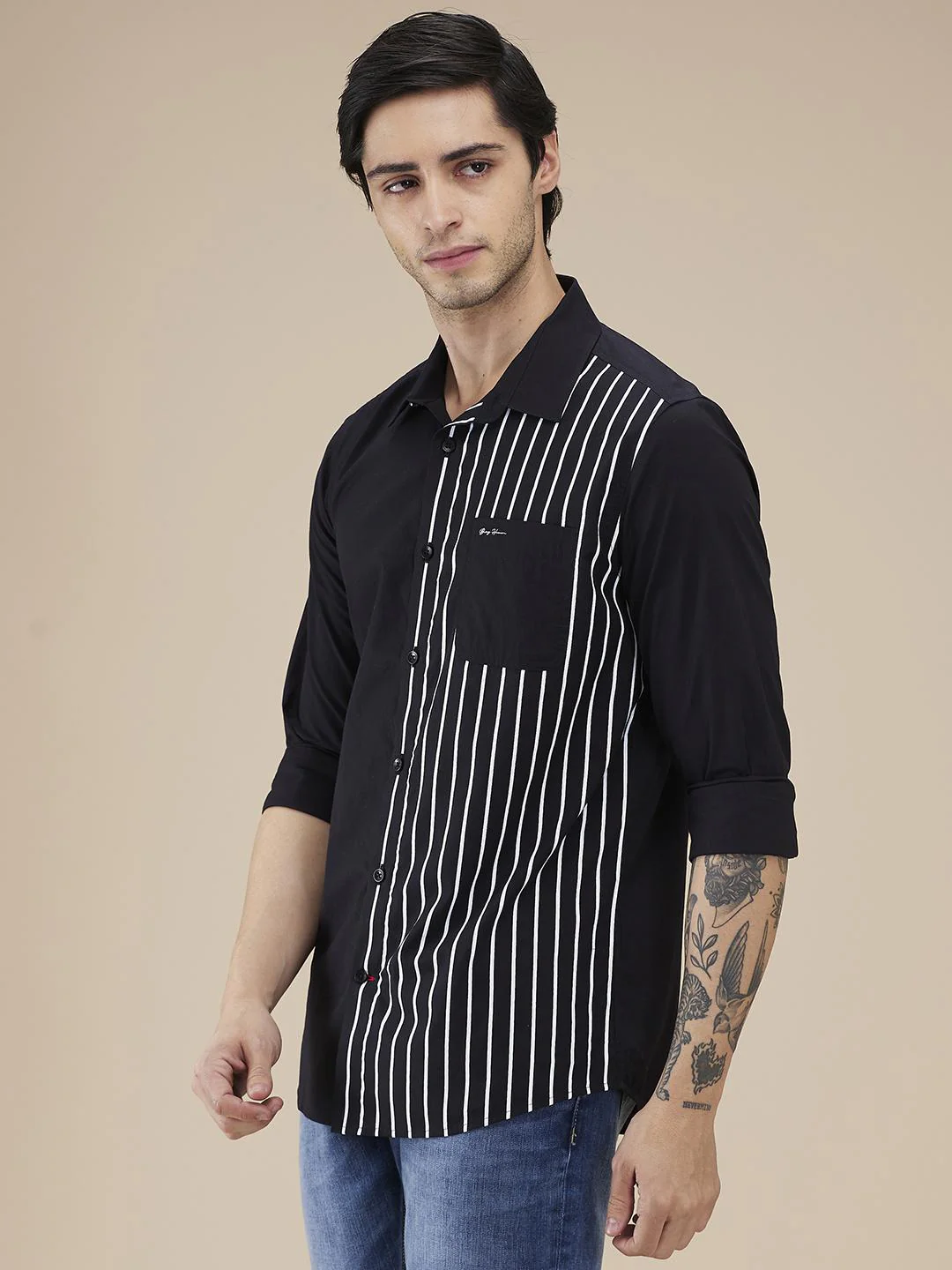 Black Regular Fit Regular Collar Men's Shirt by Being Human Clothing - Image 2