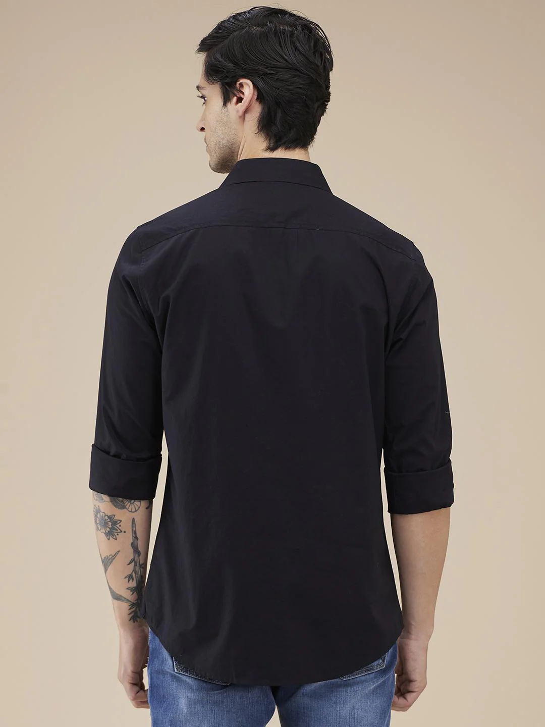 Black Regular Fit Regular Collar Men's Shirt by Being Human Clothing - Image 3