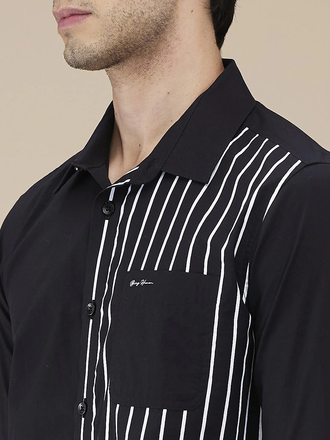 Black Regular Fit Regular Collar Men's Shirt by Being Human Clothing - Image 4