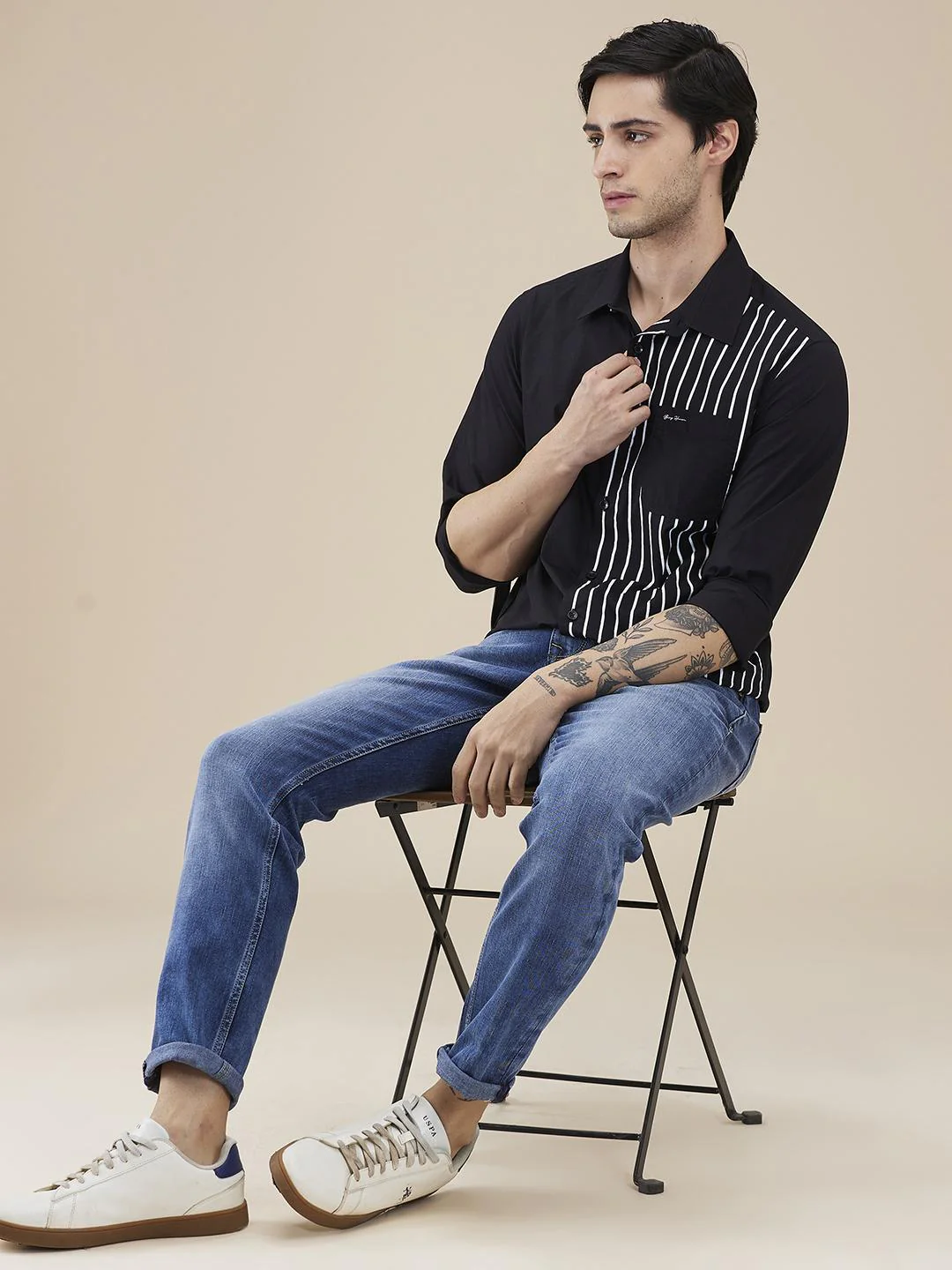 Black Regular Fit Regular Collar Men's Shirt by Being Human Clothing - Image 5