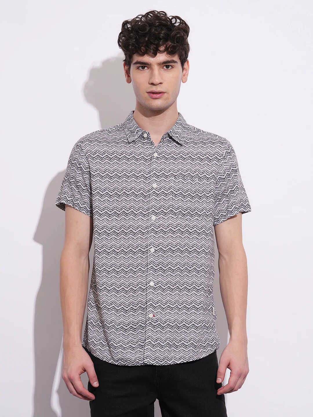Black Regular Fit Regular Collar Men's Shirt by Being Human Clothing