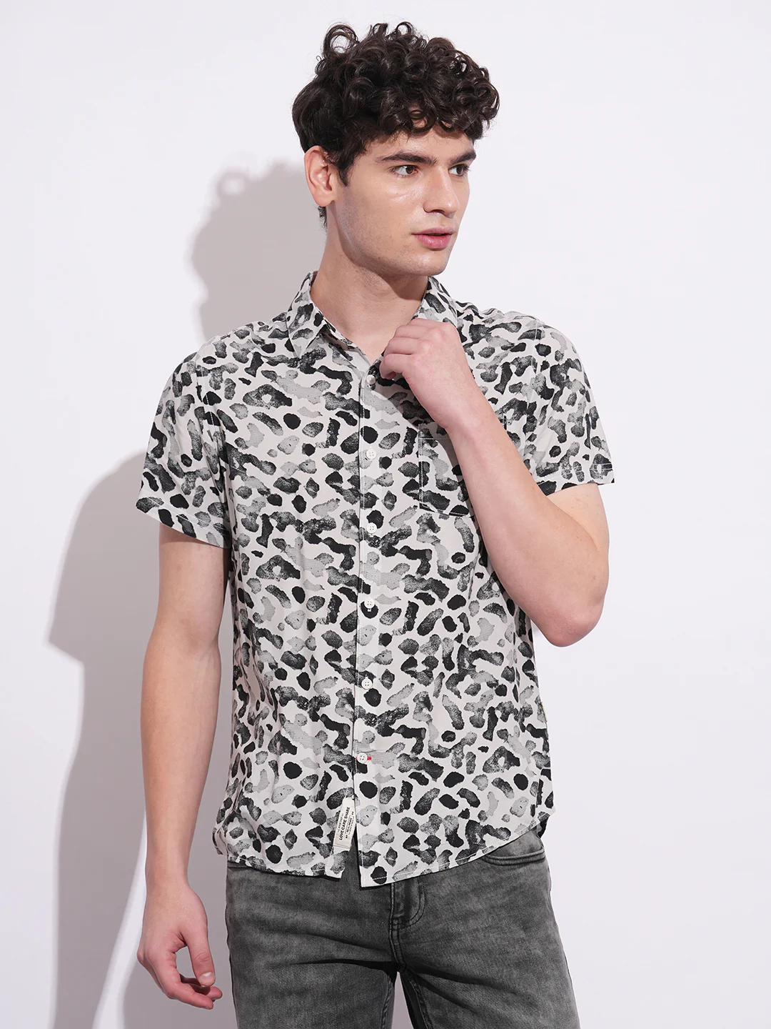 Black Regular Fit Regular Collar Men's Shirt by Being Human Clothing