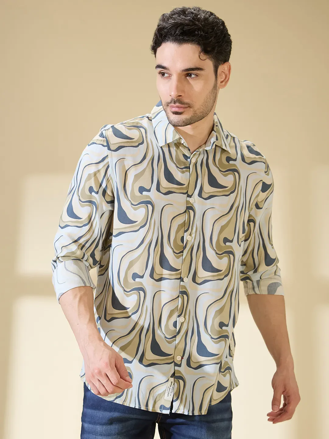 Blue Regular Fit Regular Collar Men's Shirt by Being Human Clothing