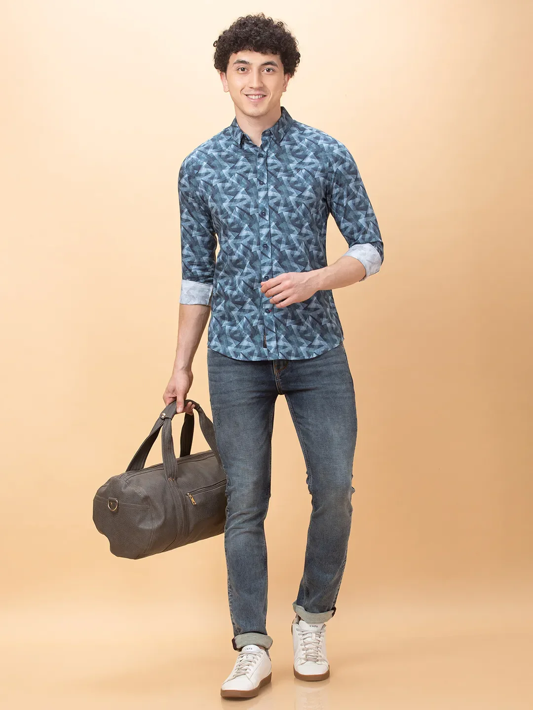 Blue Slim Fit Regular Collar Men's Shirt by Being Human Clothing - Image 6