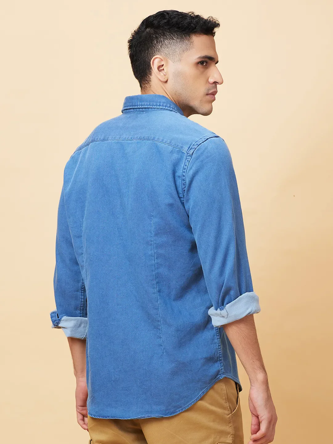 Blue Slim Fit Regular Collar Men's Shirt by Being Human Clothing - Image 3