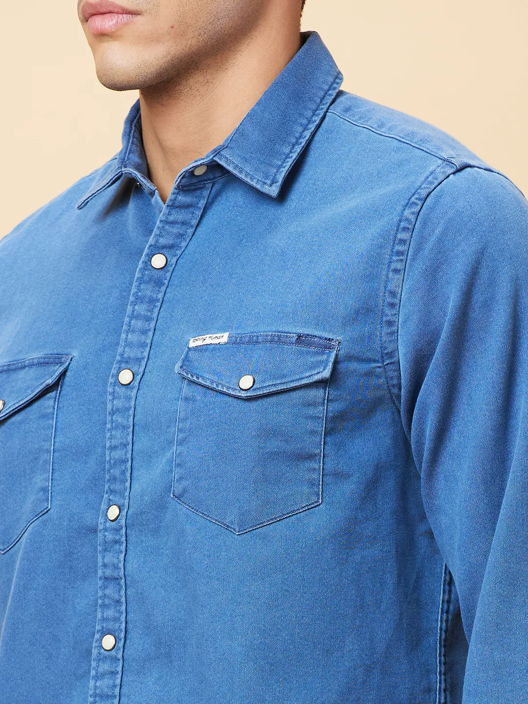 Blue Slim Fit Regular Collar Men's Shirt by Being Human Clothing - Image 5