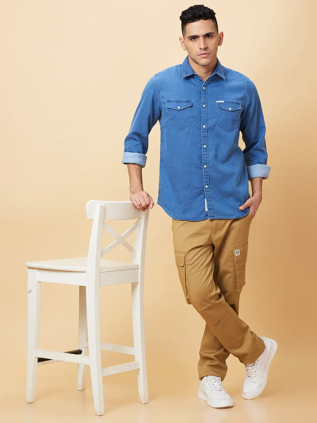 Blue Slim Fit Regular Collar Men's Shirt by Being Human Clothing - Image 6