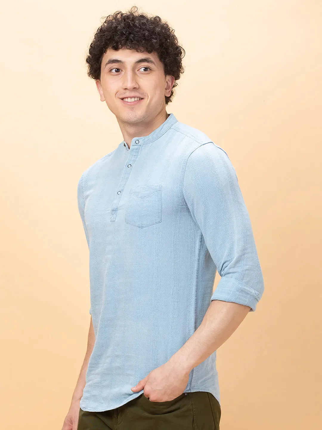Blue Slim Fit Regular Collar Men's Shirt by Being Human Clothing - Image 4