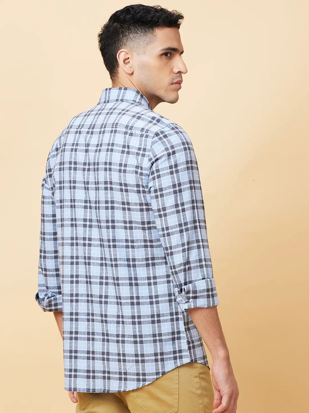 Blue Slim Fit Regular Collar Men's Shirt by Being Human Clothing - Image 3