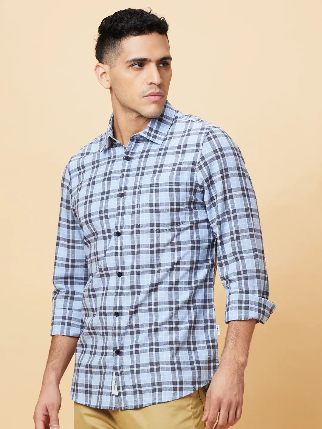 Blue Slim Fit Regular Collar Men's Shirt by Being Human Clothing - Image 4