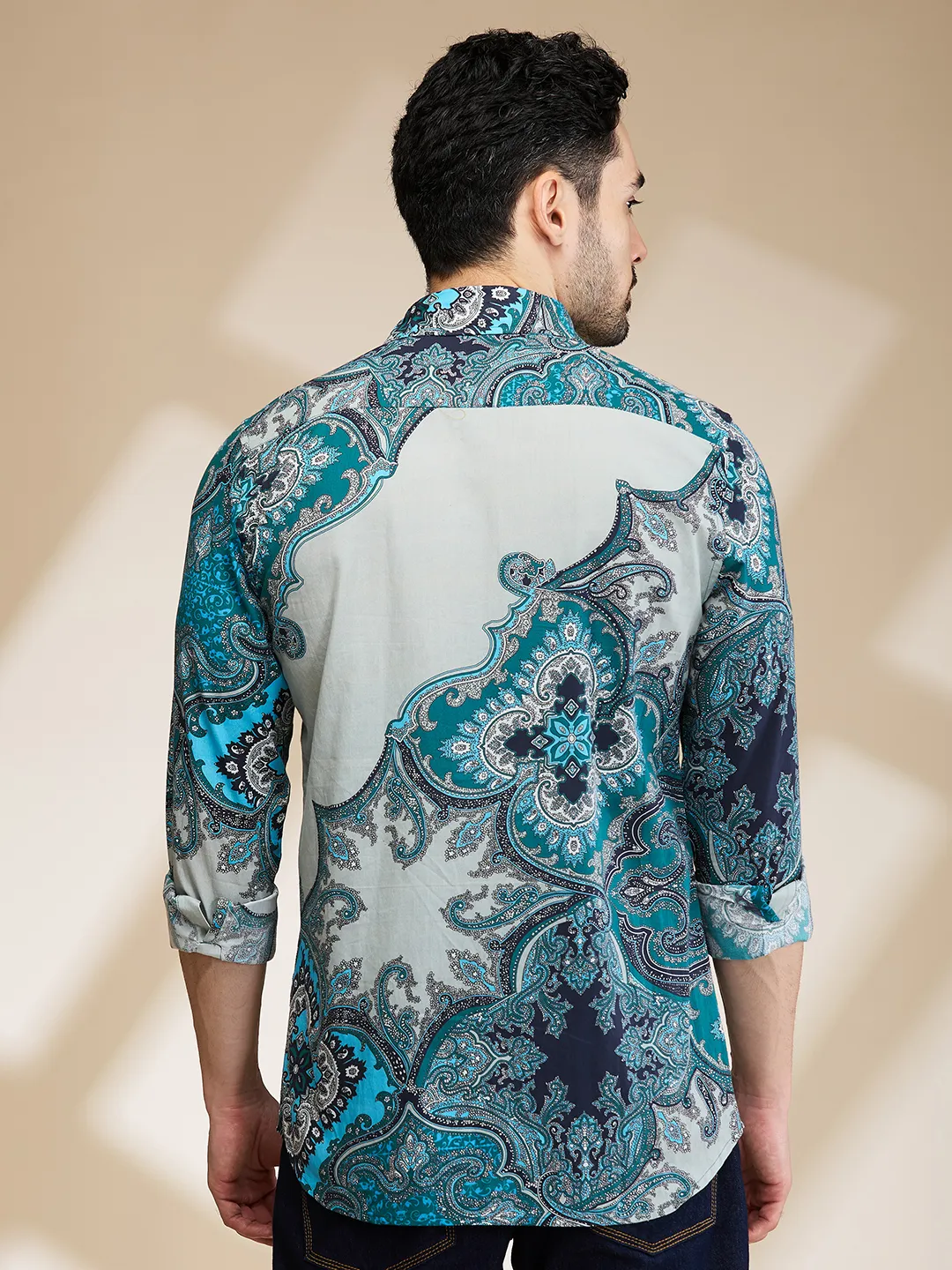 Blue Slim Fit Regular Collar Men's Shirt by Being Human Clothing - Image 3