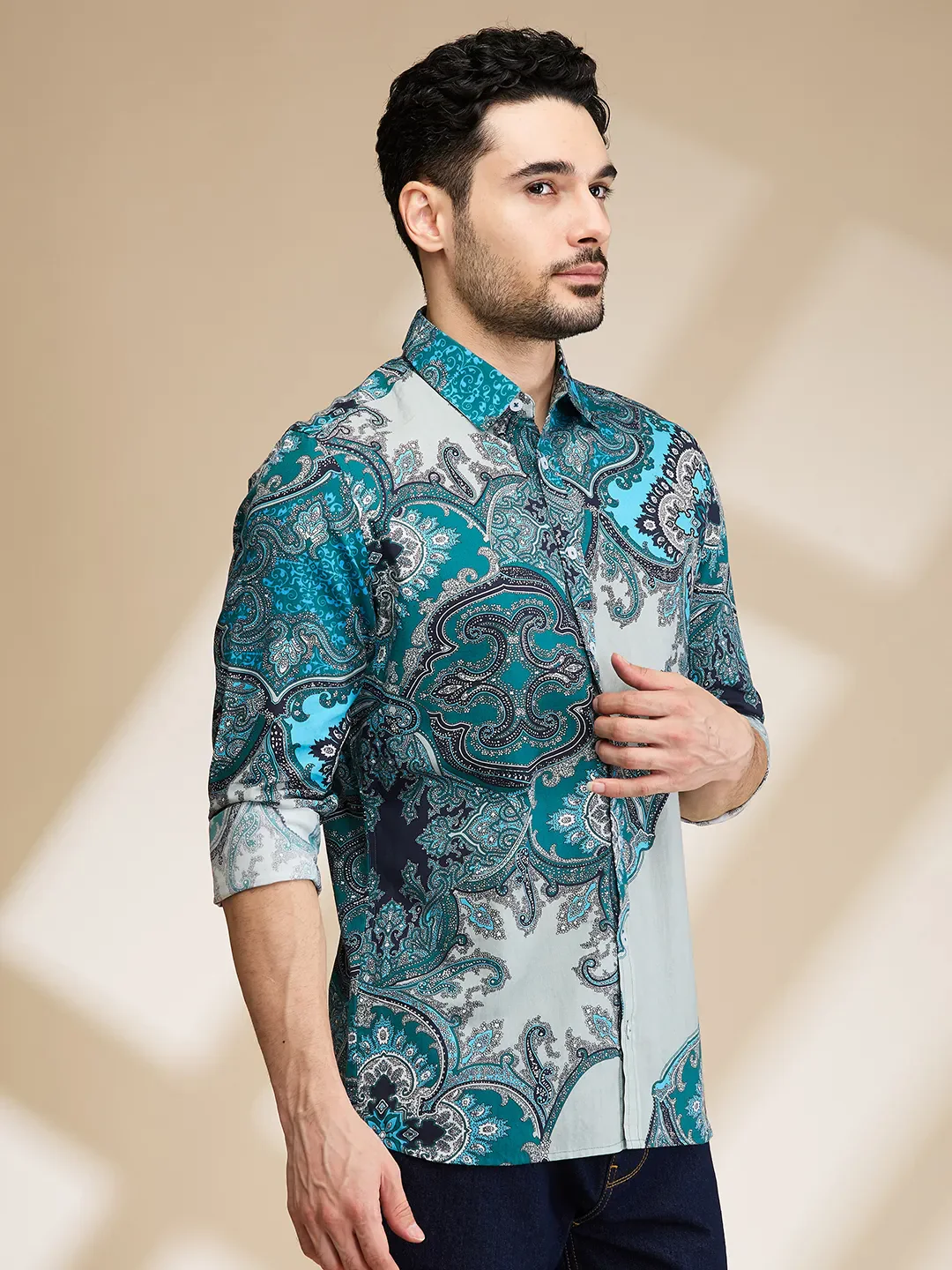 Blue Slim Fit Regular Collar Men's Shirt by Being Human Clothing - Image 4