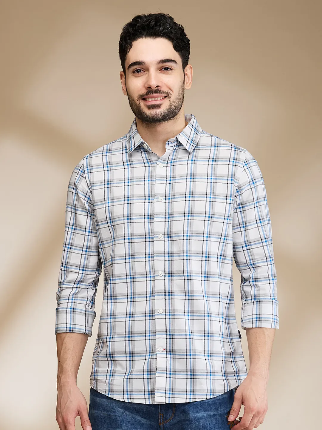 Blue Slim Straight Fit Regular Collar Long Sleeves Men's Shirt by Being Human Clothing