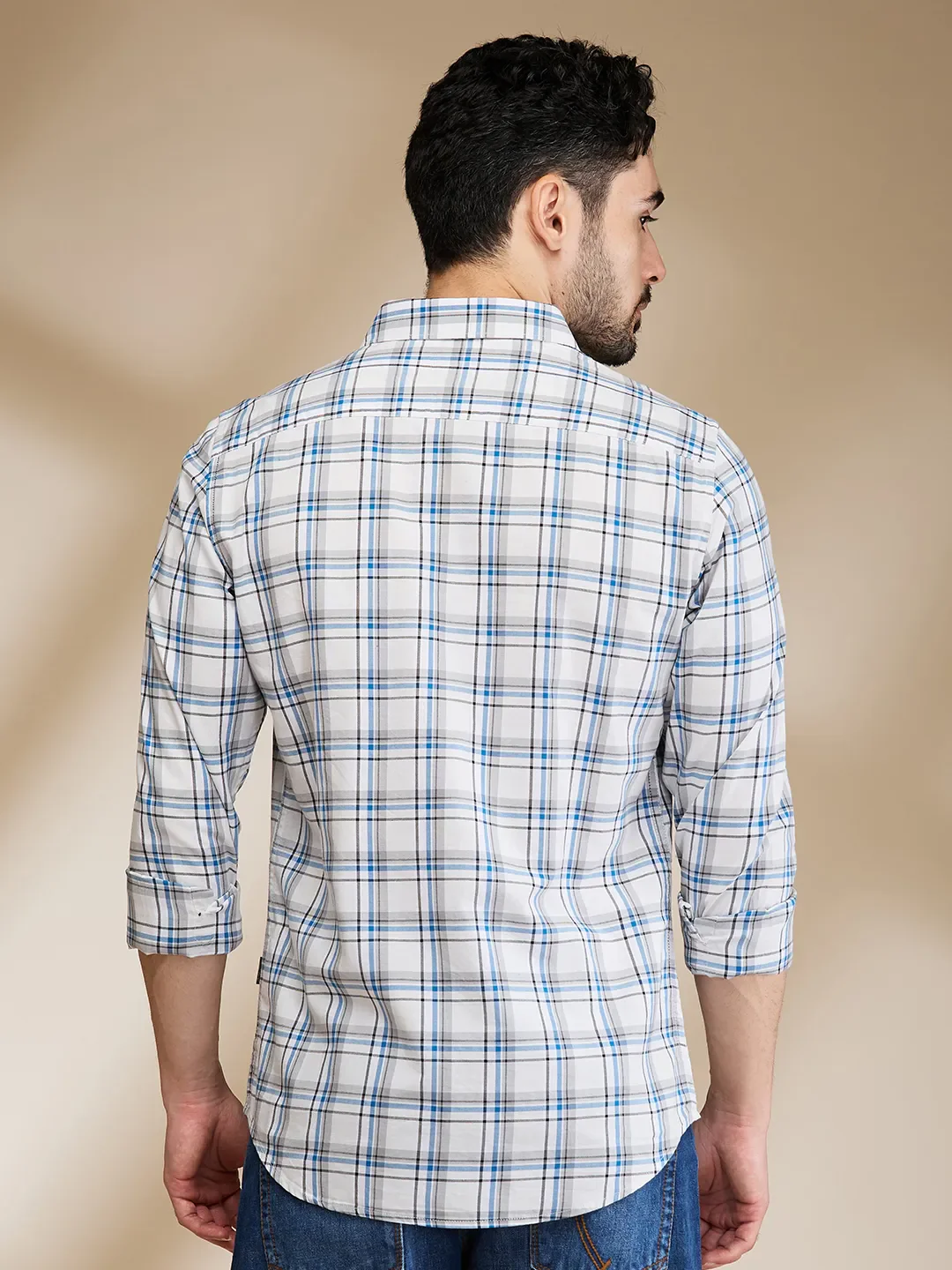 Blue Slim Straight Fit Regular Collar Long Sleeves Men's Shirt by Being Human Clothing - Image 3
