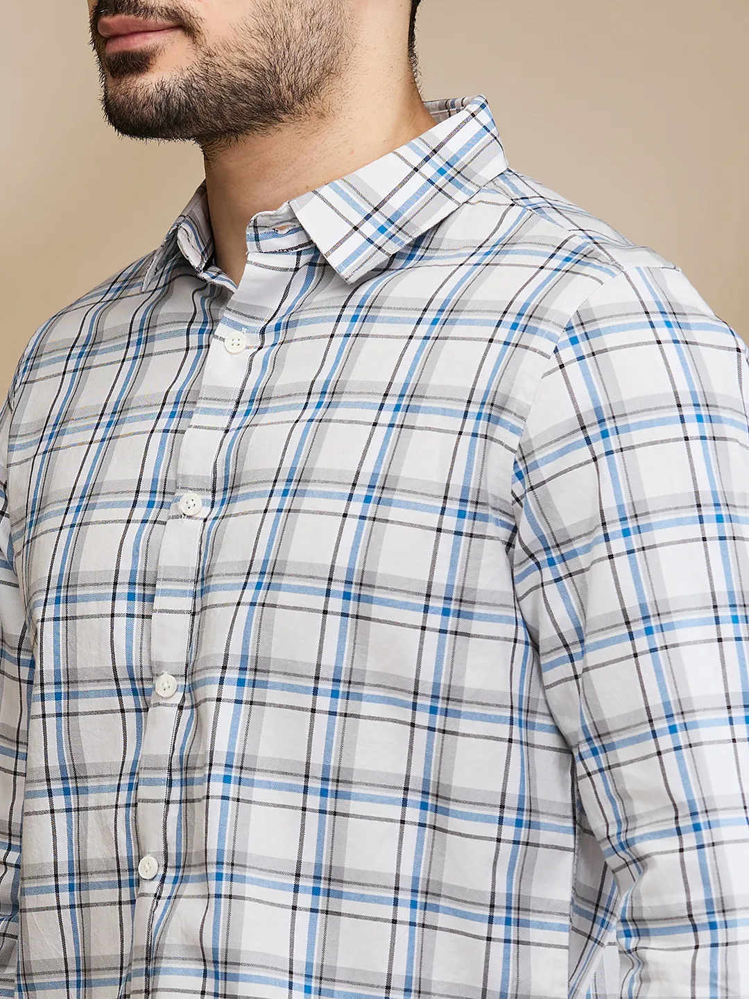 Blue Slim Straight Fit Regular Collar Long Sleeves Men's Shirt by Being Human Clothing - Image 5