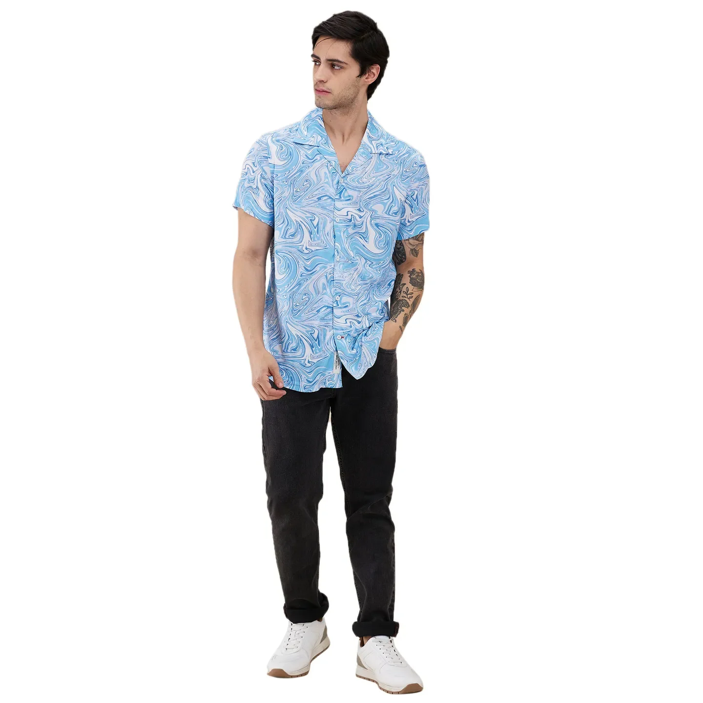 Blue Slim Fit Resort Collar Men's Shirt by Being Human Clothing - Image 2