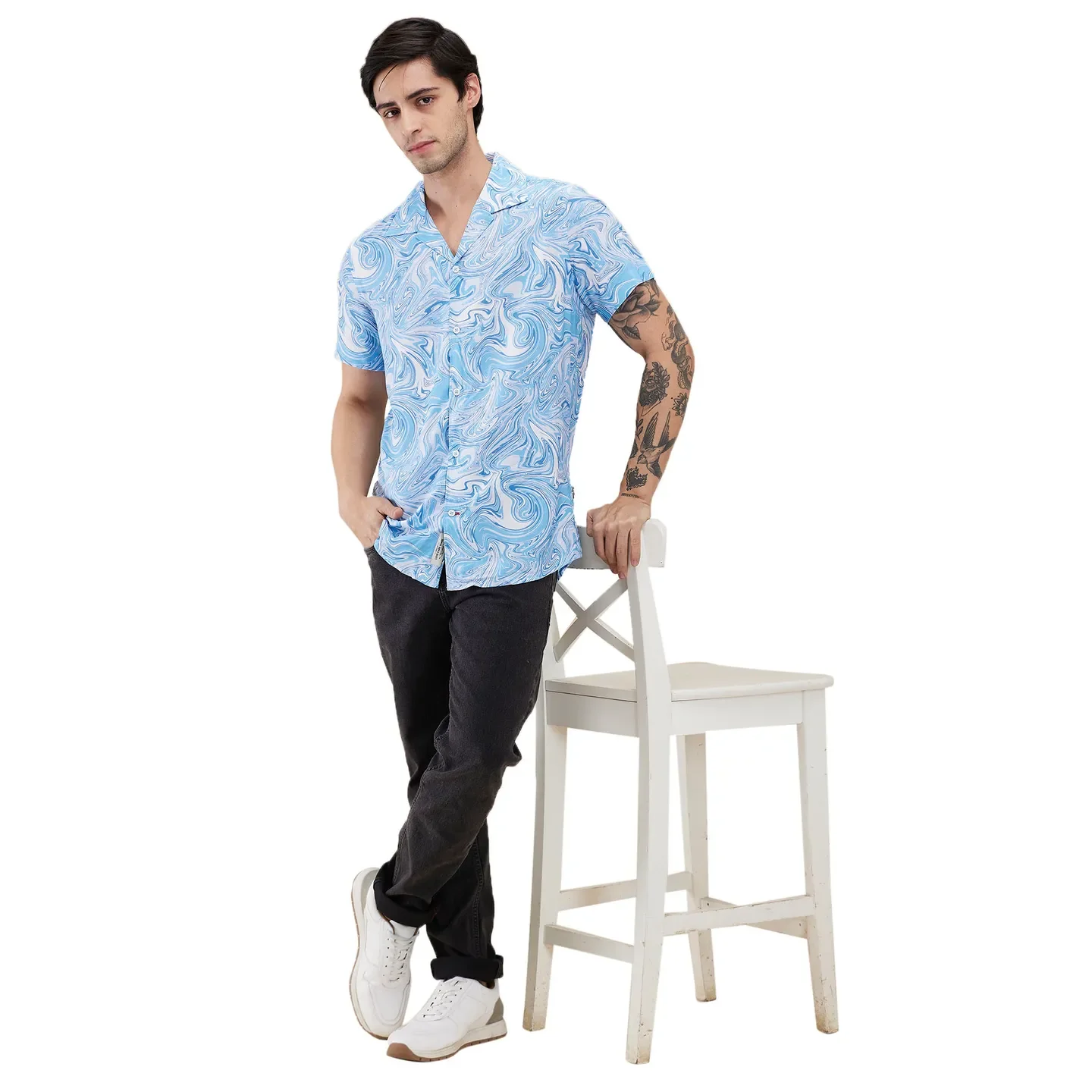 Blue Slim Fit Resort Collar Men's Shirt by Being Human Clothing - Image 6