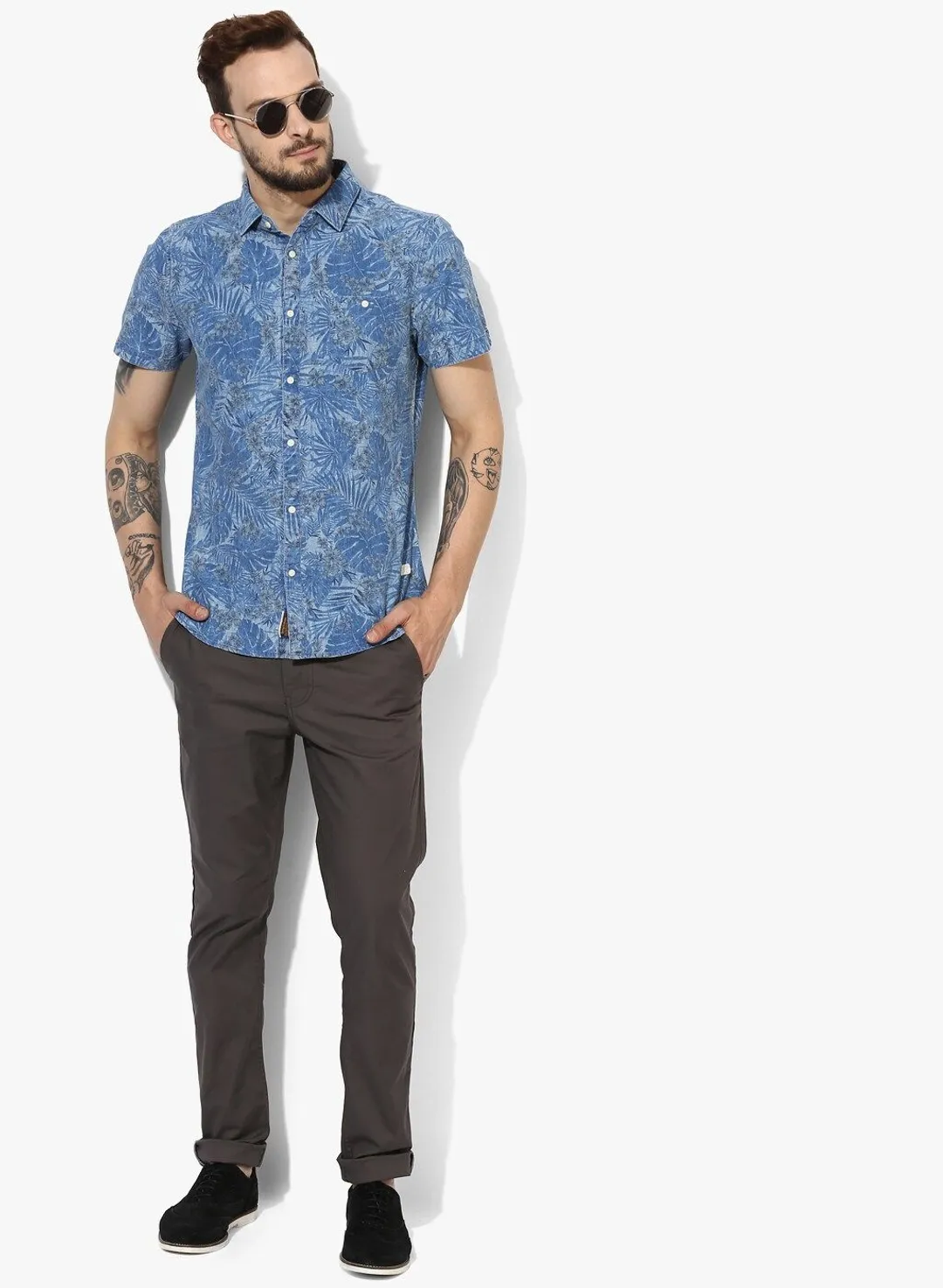 Blue Slim Straight Fit Regular Collar Short Sleeves Men's Shirt by Being Human Clothing - Image 2