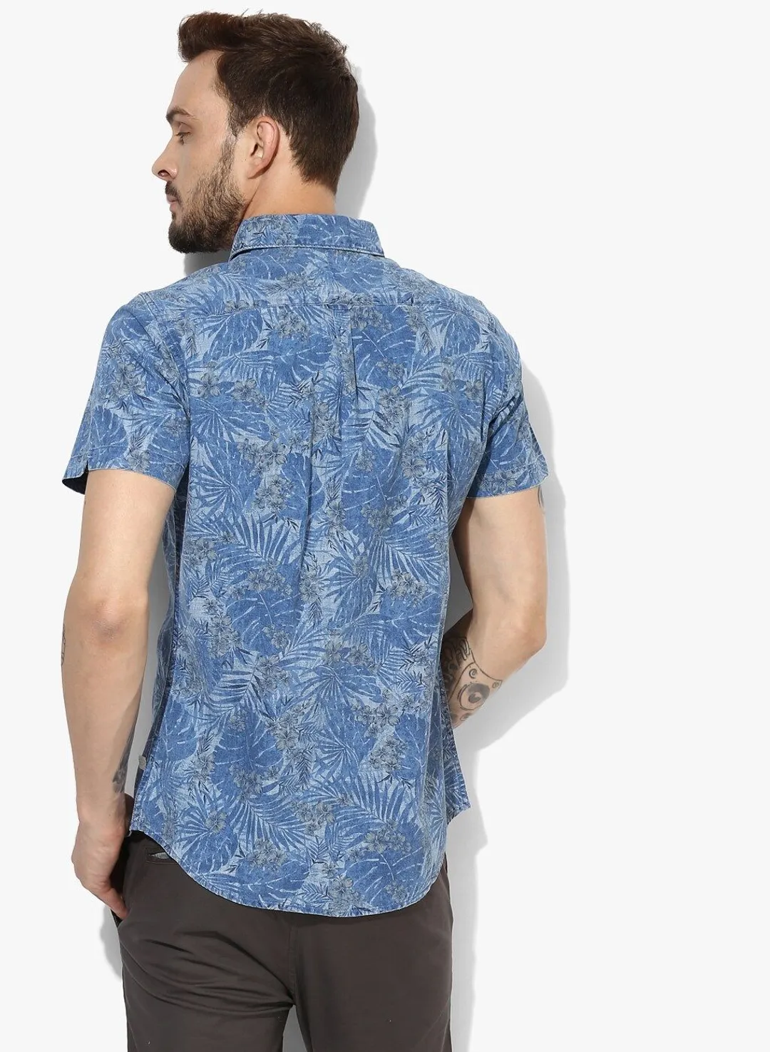 Blue Slim Straight Fit Regular Collar Short Sleeves Men's Shirt by Being Human Clothing - Image 3