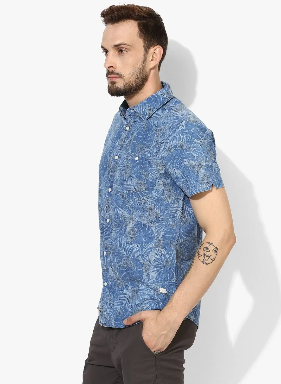 Blue Slim Straight Fit Regular Collar Short Sleeves Men's Shirt by Being Human Clothing - Image 4