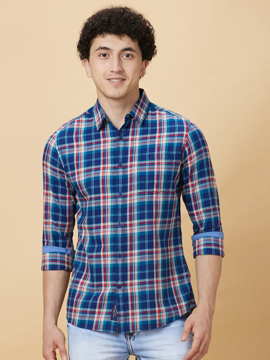 Blue Slim Fit Regular Collar Men's Shirt by Being Human Clothing