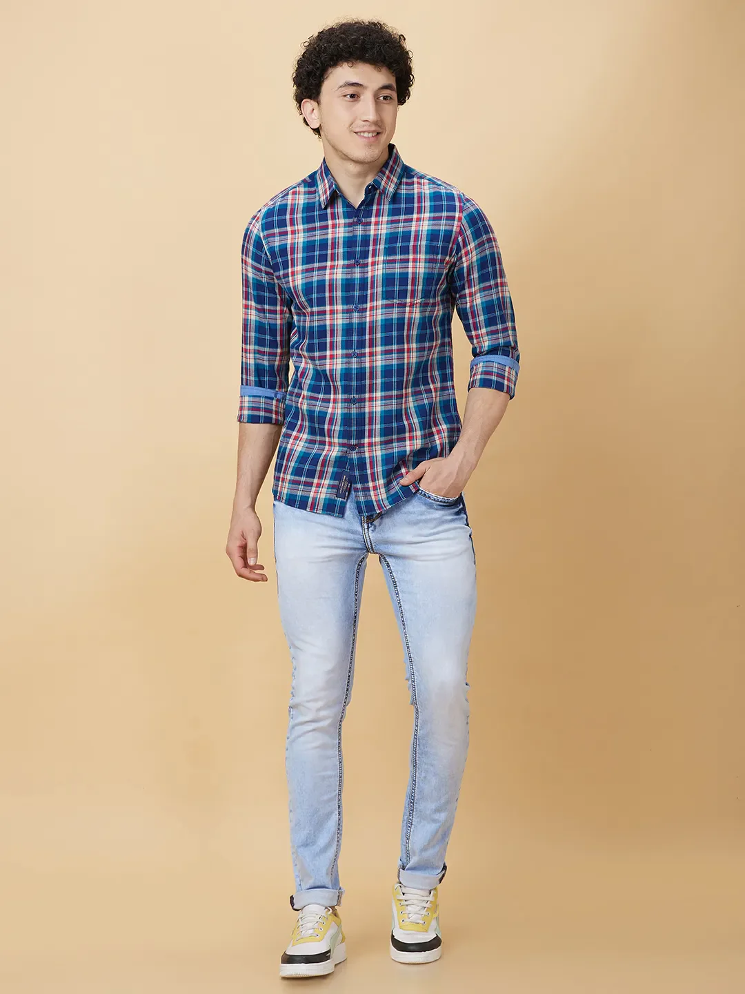 Blue Slim Fit Regular Collar Men's Shirt by Being Human Clothing - Image 2