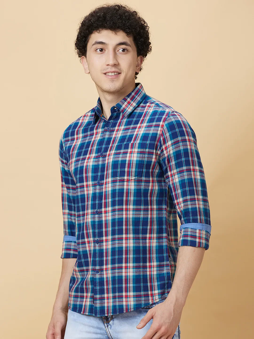Blue Slim Fit Regular Collar Men's Shirt by Being Human Clothing - Image 4