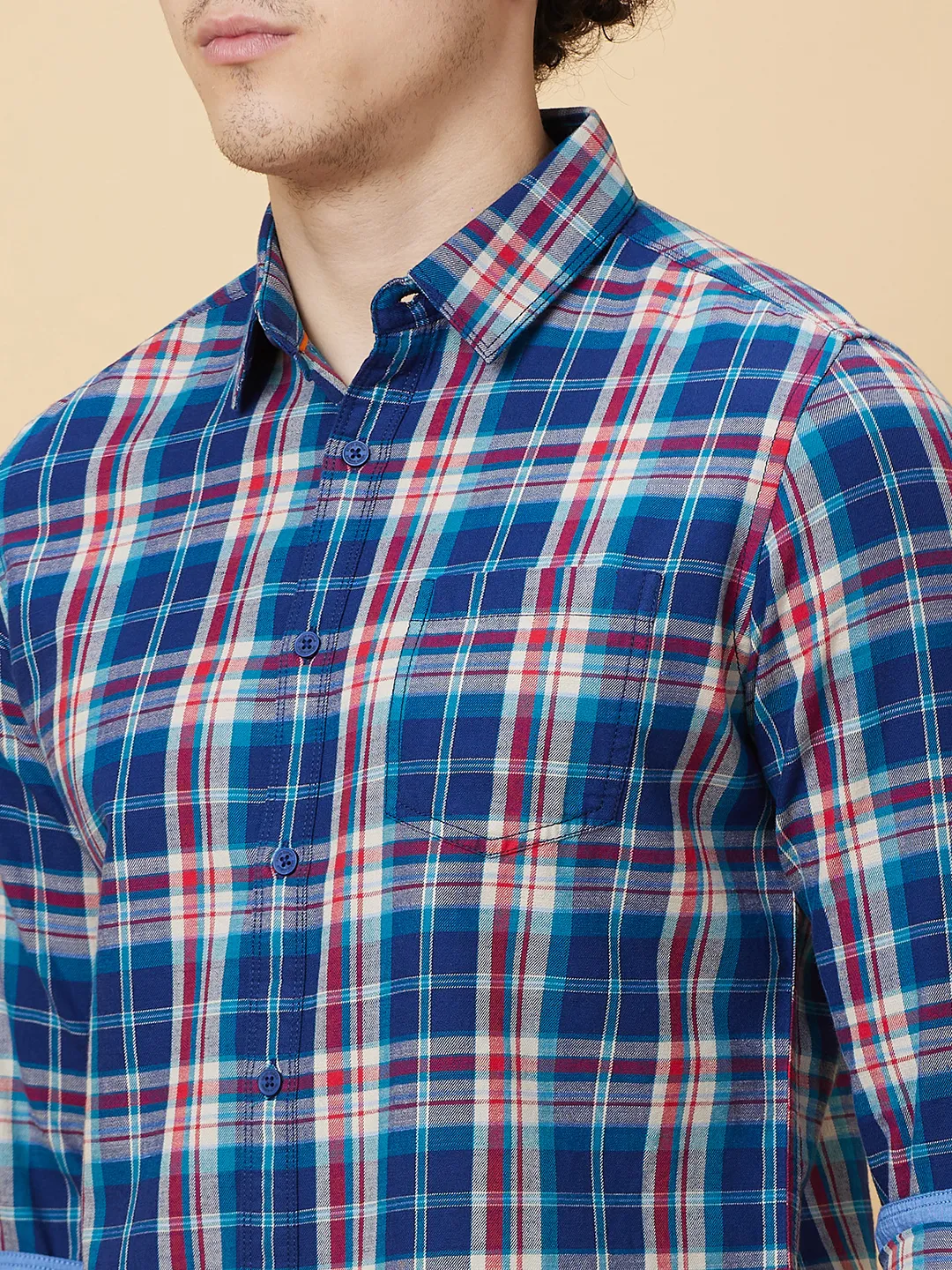 Blue Slim Fit Regular Collar Men's Shirt by Being Human Clothing - Image 5