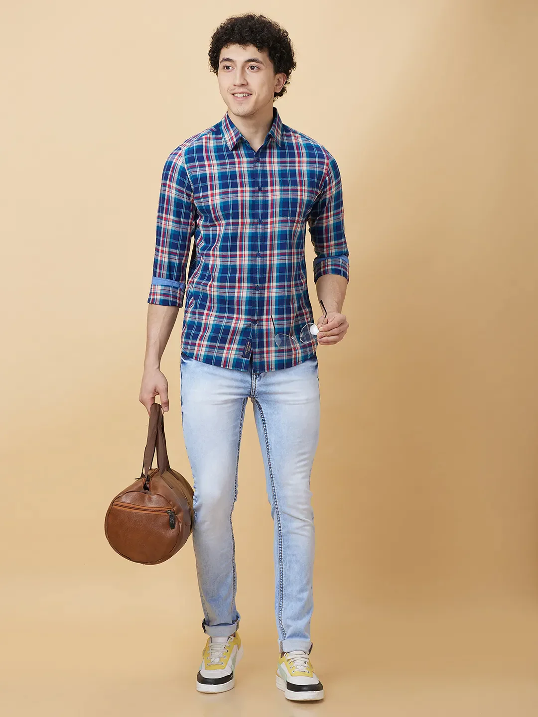 Blue Slim Fit Regular Collar Men's Shirt by Being Human Clothing - Image 6