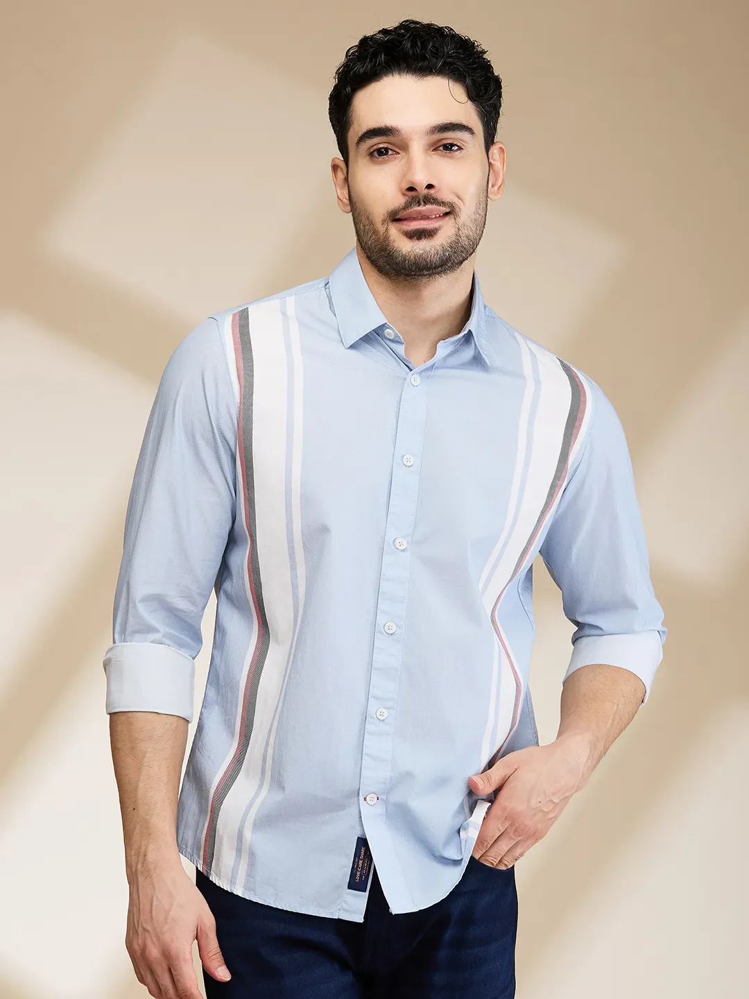 Blue Slim Fit Regular Collar Men's Shirt by Being Human Clothing