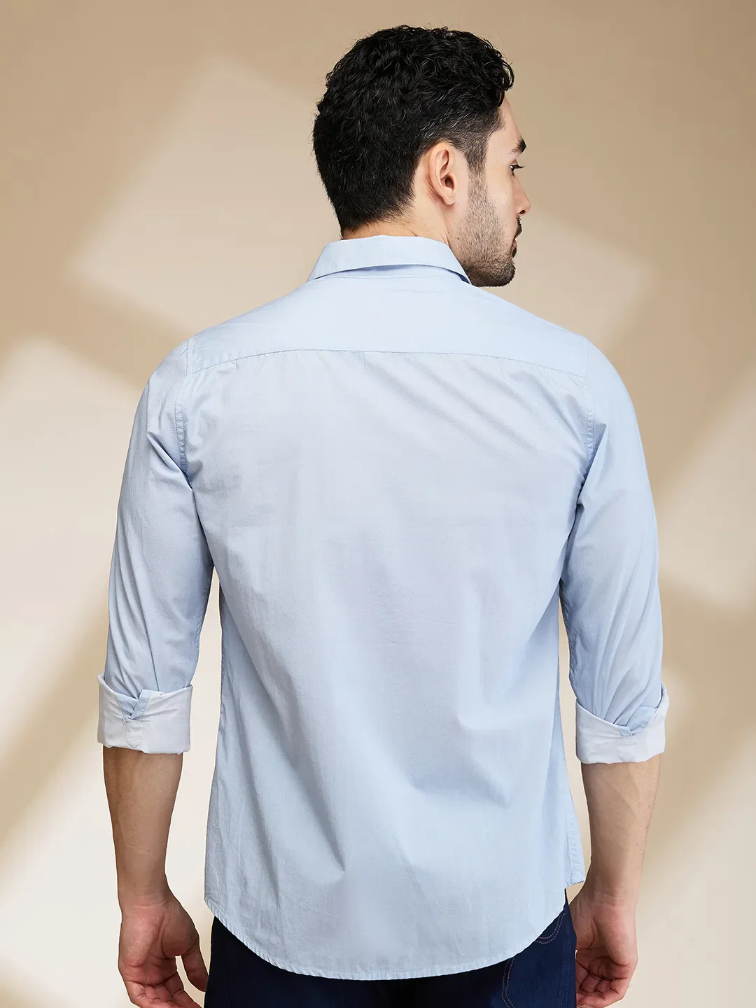 Blue Slim Fit Regular Collar Men's Shirt by Being Human Clothing - Image 3