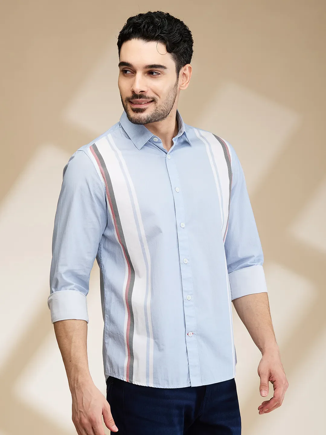 Blue Slim Fit Regular Collar Men's Shirt by Being Human Clothing - Image 4