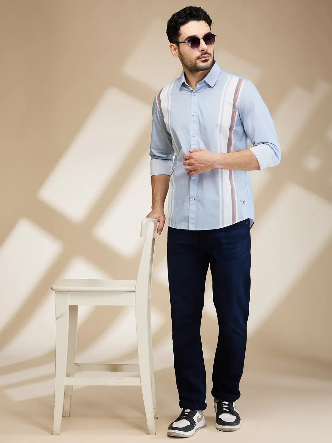 Blue Slim Fit Regular Collar Men's Shirt by Being Human Clothing - Image 6