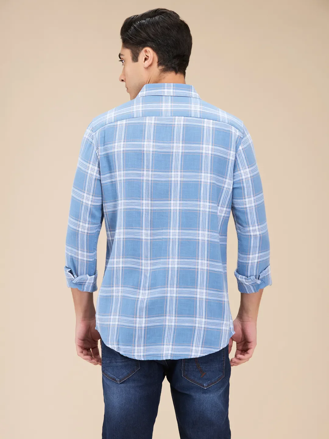 Blue Slim Straight Fit Regular Collar Long Sleeves Men's Shirt by Being Human Clothing - Image 3