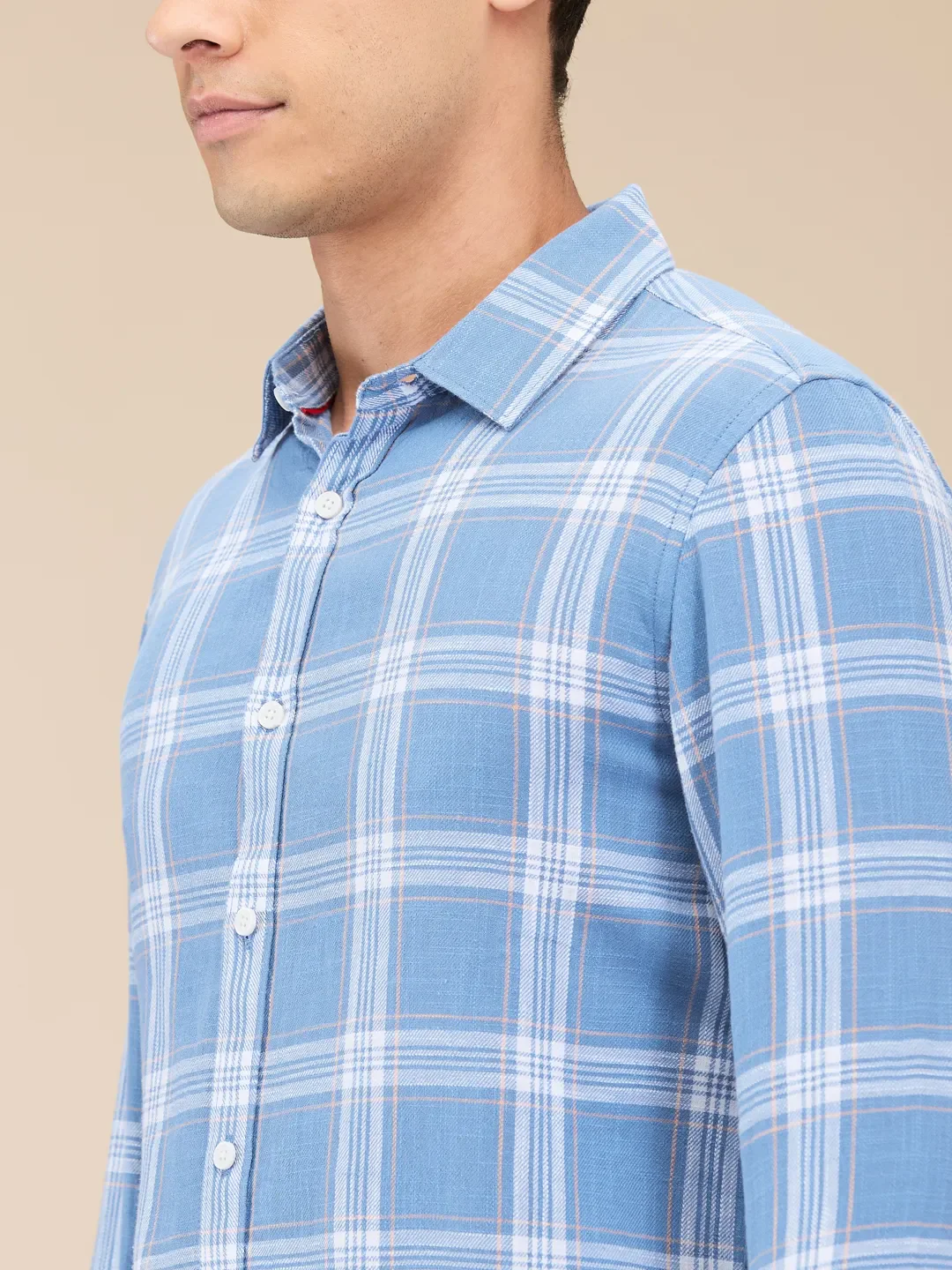 Blue Slim Straight Fit Regular Collar Long Sleeves Men's Shirt by Being Human Clothing - Image 5