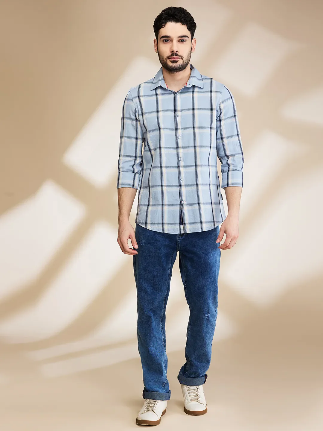 Blue Slim Fit Regular Collar Men's Shirt by Being Human Clothing - Image 2