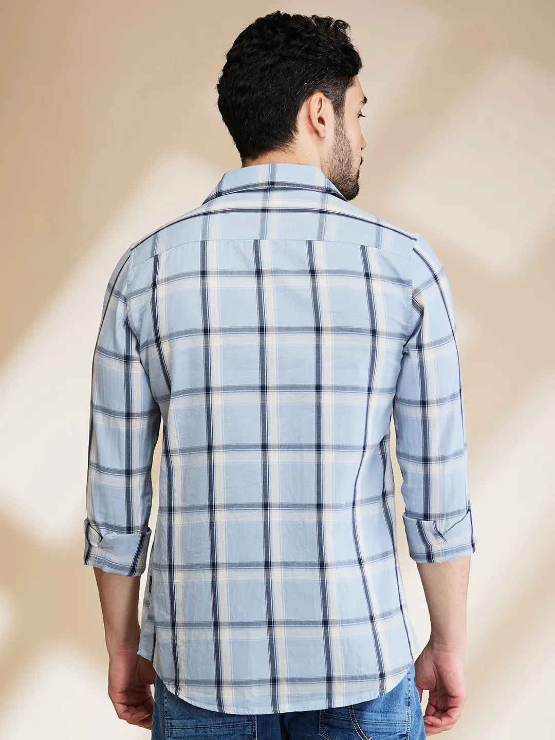 Blue Slim Fit Regular Collar Men's Shirt by Being Human Clothing - Image 3