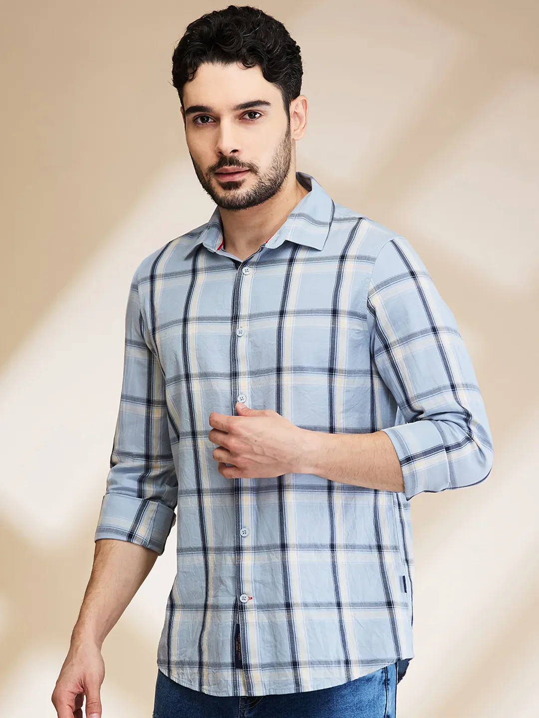 Blue Slim Fit Regular Collar Men's Shirt by Being Human Clothing - Image 4