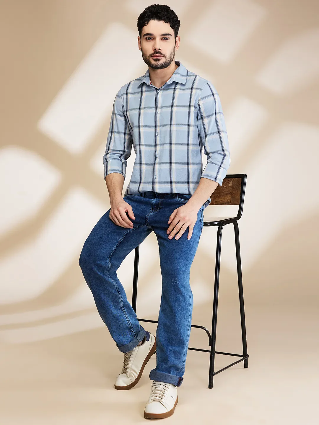 Blue Slim Fit Regular Collar Men's Shirt by Being Human Clothing - Image 6