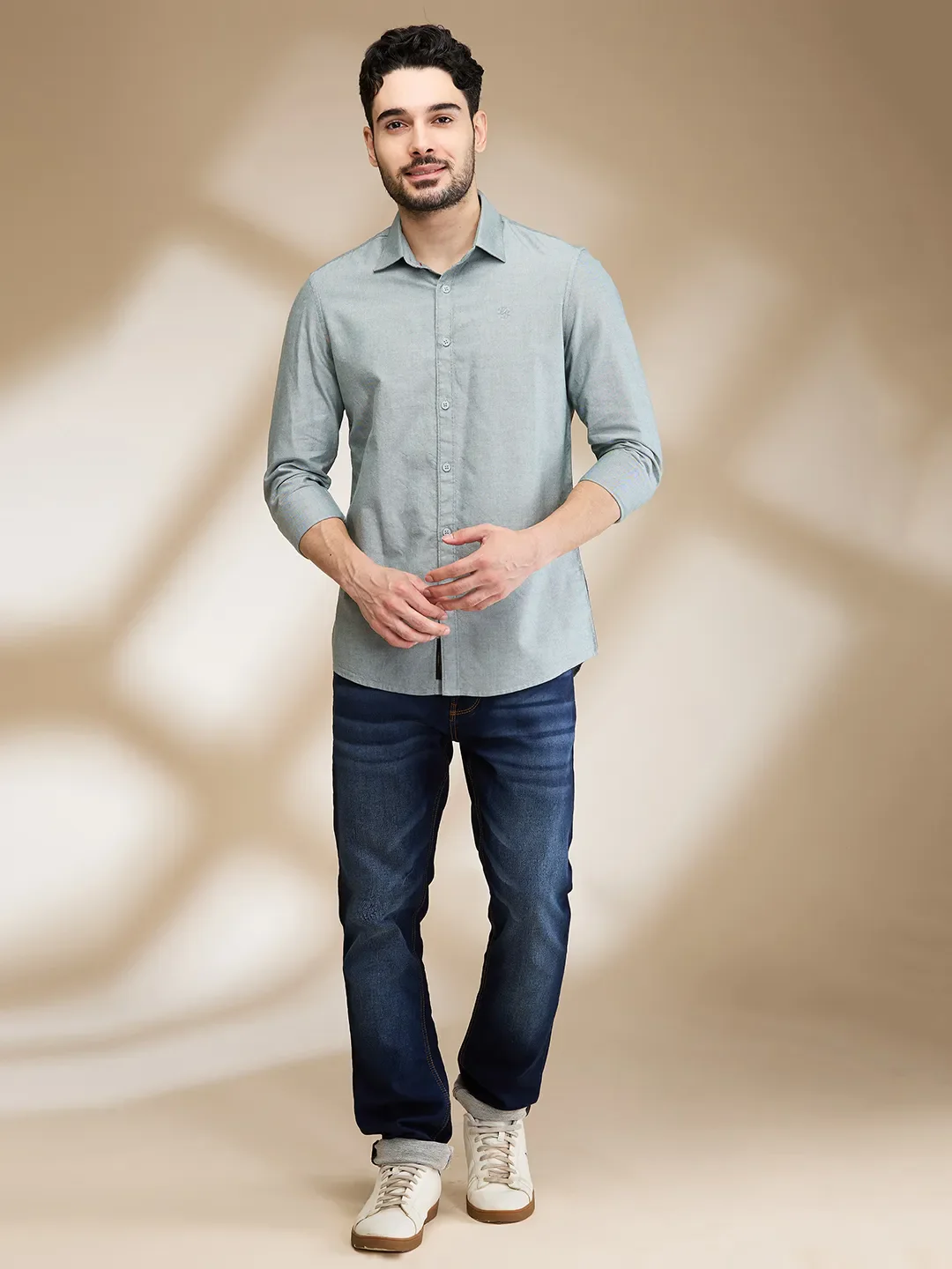 Green Slim Straight Fit Regular Collar Long Sleeves Men's Shirt by Being Human Clothing - Image 2